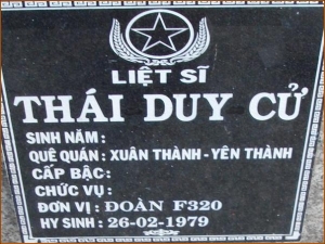 Nhắn tìm thân nhân liệt sỹ  Thái Duy Cử