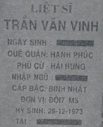 Tìm thân nhân liệt sĩ Trần Văn Vinh