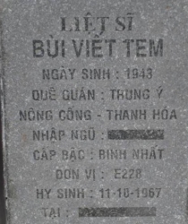 Tìm thân nhân liệt sĩ Bùi Viết Tem