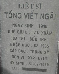 Tìm thân nhân liệt sĩ Tống Viết Ngãi