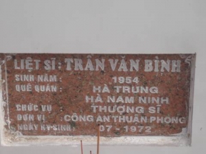 Nhắn tìm thân nhân liệt sỹ Trần Văn Bình