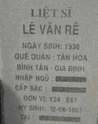 Tìm thân nhân liệt sĩ Lê Văn Rê
