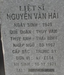 Tìm thân nhân liệt sĩ Nguyễn Văn Hải