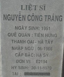 Tìm thân nhân liệt sĩ Nguyễn Công Tráng