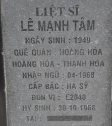 Tìm thân nhân liệt sĩ Lê Mạnh Tâm