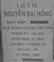 Tìm thân nhân liệt sĩ Nguyễn Đại Hồng