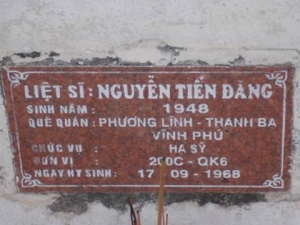 Nhắn tìm thân nhân liệt sỹ  Nguyễn Tiến Đăng