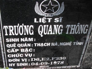 Nhắn tìm thân nhân liệt sỹ Trương Quang Thông
