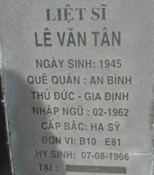 Tìm thân nhân liệt sĩ Lê Văn Tân