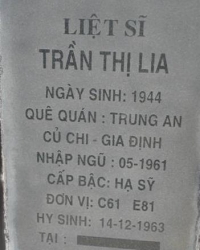 Tìm thân nhân liệt sĩ Trần Thị Lia