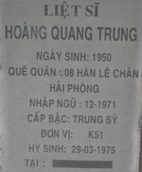 Tìm thân nhân liệt sĩ Hoàng Quang Trung