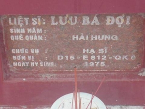 Nhắn tìm thân nhân liệt sỹ  Lưu Bá Đợi