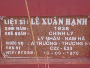 Nhắn tìm thân nhân liệt sỹ Lê Xuân Hạnh