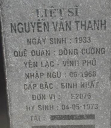 Tìm thân nhân liệt sĩ Nguyễn Văn Thanh