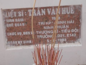 Nhắn tìm thân nhân liệt sỹ  Trần Văn Huê - Sinh năm: 19?8