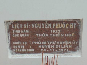 Nhắn tìm thân nhân liệt sỹ  Nguyễn Phước Hy