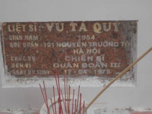 Nhắn tìm thân nhân liệt sỹ  Vũ Tá Quý