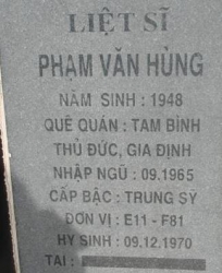 Tìm thân nhân liệt sĩ Phạm Văn Hùng