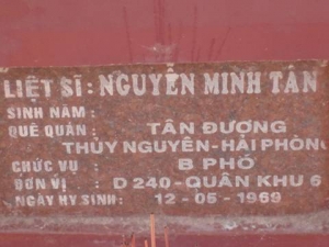Nhắn tìm thân nhân liệt sỹ Nguyễn Minh Tân