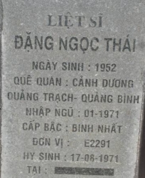 Tìm thân nhân liệt sĩ Đặng Ngọc Thái