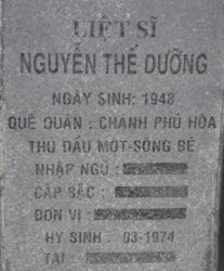 Tìm thân nhân liệt sĩ Nguyễn Thế Dưỡng