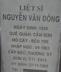 Tìm thân nhân liệt sĩ Nguyễn Văn Đông