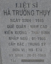 Tìm thân nhân liệt sĩ Hà Trường Thụy