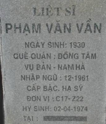 Tìm thân nhân liệt sĩ Phạm Văn Vần