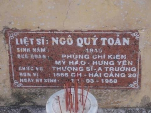 Nhắn tìm thân nhân liệt sỹ Ngô Quý Toản