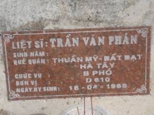 Nhắn tìm thân nhân liệt sỹ  Trần Văn Phán