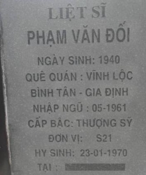 Tìm thân nhân liệt sĩ Phạm Văn Đối