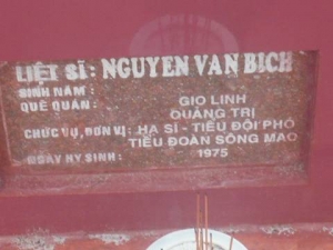 Nhắn tìm thân nhân liệt sỹ  Nguyễn Văn Bich