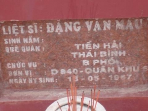 Nhắn tìm thân nhân liệt sỹ  Đặng Văn Màu