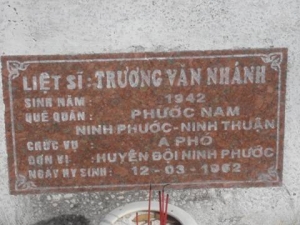 Nhắn tìm thân nhân liệt sỹ Trương Văn Nhánh