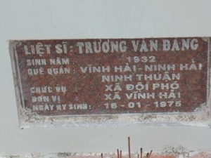 Nhắn tìm thân nhân liệt sỹ Trương Văn Đang