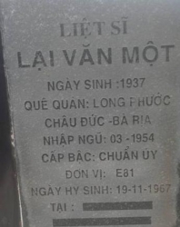 Tìm thân nhân liệt sĩ Lại Văn Một