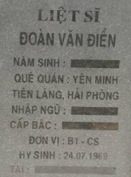 Tìm thân nhân liệt sĩ Đoàn Văn Điền