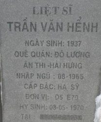 Tìm thân nhân liệt sĩ Trần Văn Hểnh