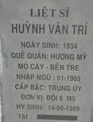 Tìm thân nhân liệt sĩ Huỳnh Văn Trí