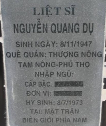 Tìm thân nhân liệt sĩ Nguyễn Quang Dụ