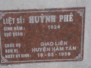 Nhắn tìm thân nhân liệt sĩ Huỳnh Phê