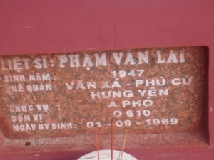 Nhắn tìm thân nhân liệt sỹ Phạm Văn Lai