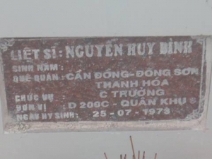 Nhắn tìm thân nhân liệt sỹ  Nguyễn Huy Bình