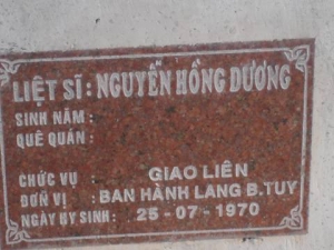 Nhắn tìm thân nhân liệt sĩ Nguyễn Hồng Dương