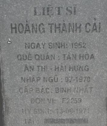 Tìm thân nhân liệt sĩ Hoàng Thành Cải
