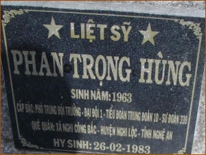 Nhắn tìm thân nhân liệt sỹ  Phan Trọng Hùng