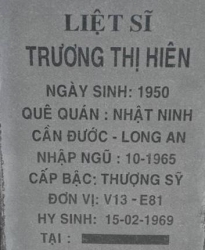 Tìm thân nhân liệt sĩ Trương Thị Hiên