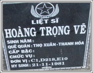 Nhắn tìm thân nhân liệt sỹ Hoàng Trọng Vẽ