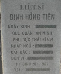 Tìm thân nhân liệt sĩ Đinh Hồng Tiên