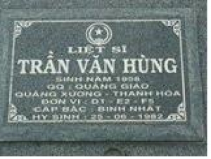 Tìm thân nhân liệt sĩ Trần Văn Hùng hi sinh năm 1982